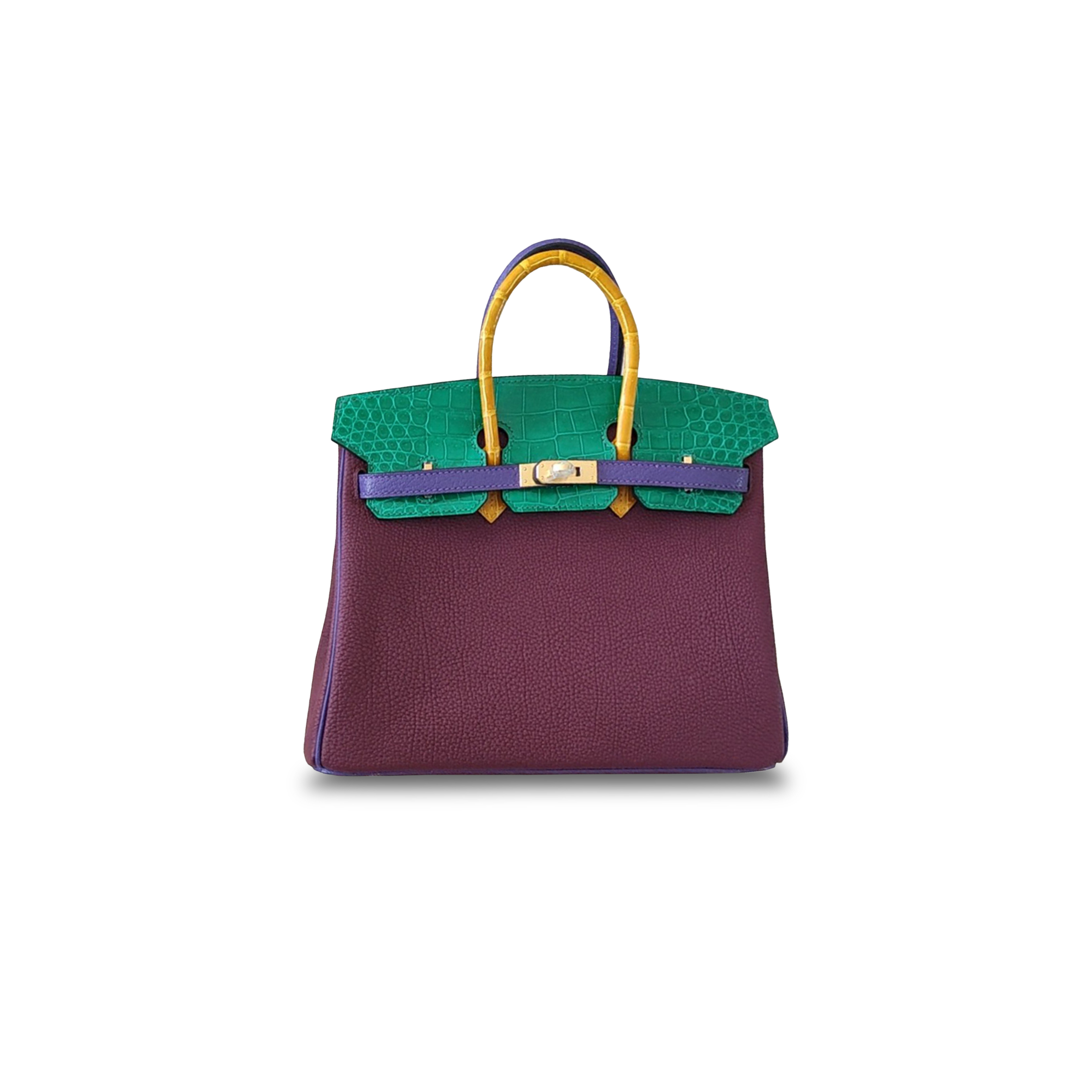 H**mes master birkin 25 crocodile and togo leather claret color matching gold buckle h076216ck9m (25*20*13cm)